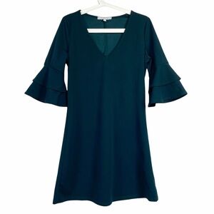 The Vanity Room Green V-Neck Ruffle Sleeve Dress M